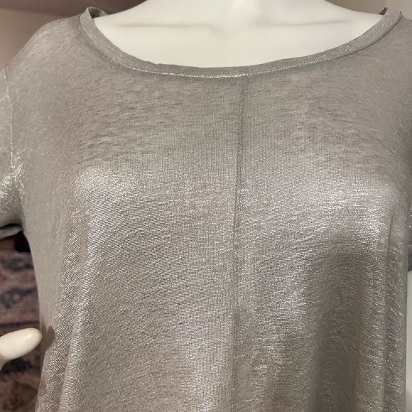 Bordeaux from Anthropologie metallic silver short sleeve swing tee US size S - Picture 7 of 9